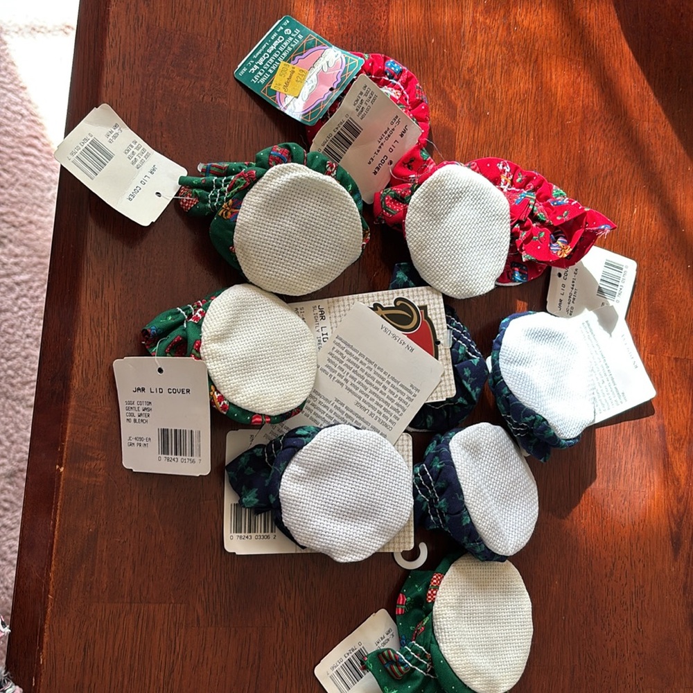 Cross Stitch Jar Lid Covers with Festive Print Lot of 10